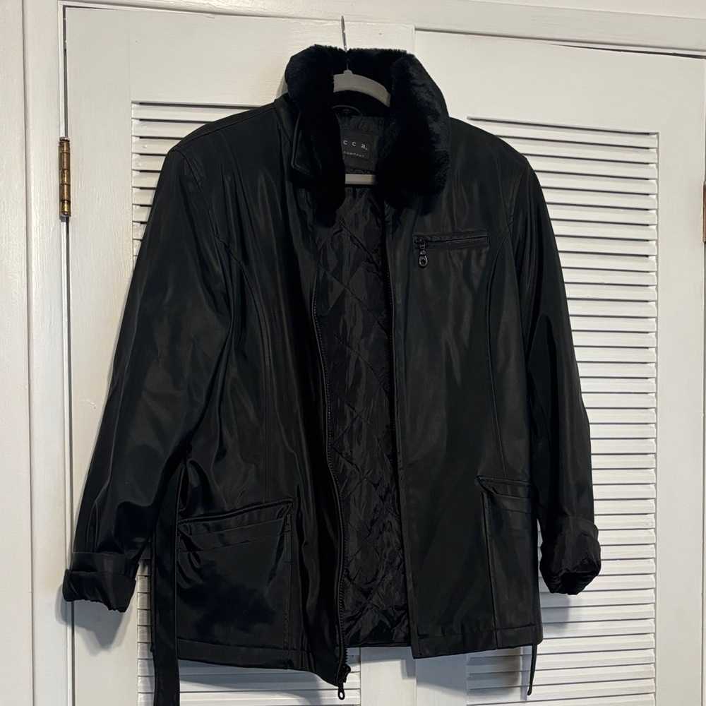 Giacca A Gallery Company: Black Coat with faux fur trim women’s size large - Picture 1 of 8